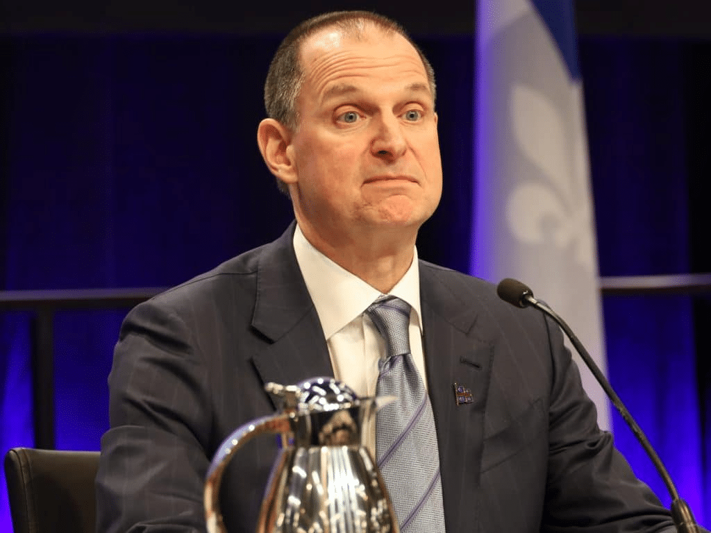 Le ministre des Finances du Qu&eacute;bec, &Eacute;ric Girard, lors de la pr&eacute;sentation du budget provincial aux m&eacute;dias, le 25 mars 2025. Photo: Francis H&eacute;bert-Bernier.